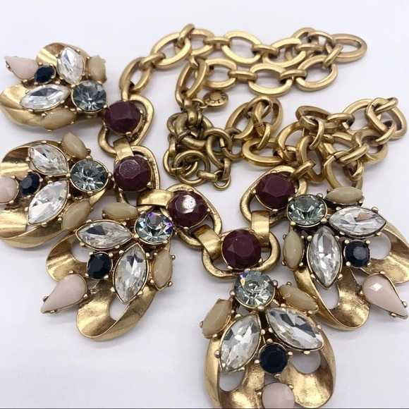 J. Crew Black Burgundy Beige Crystal Necklace - Picture 2 of 3